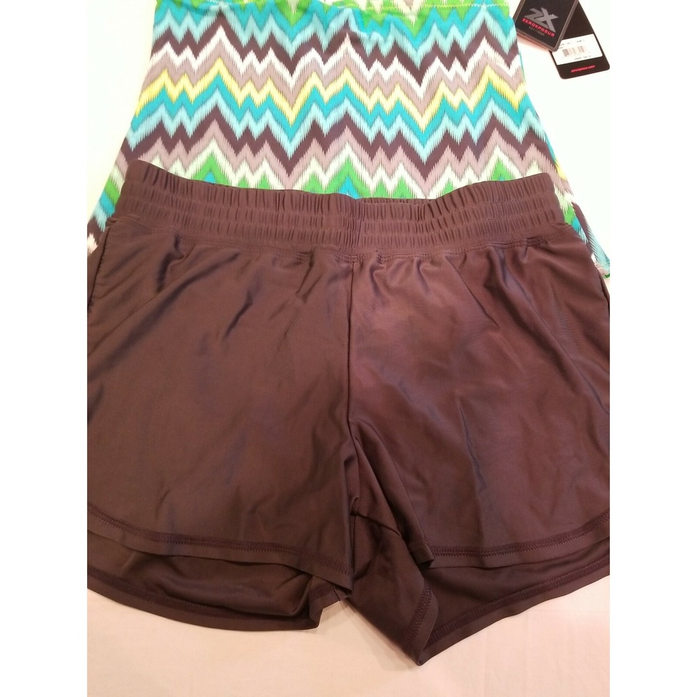 Zero Xposur Women's 2pc Gray Yellow Green Teal Swimsuit Beachy Coastal Modest - Picture 2 of 9